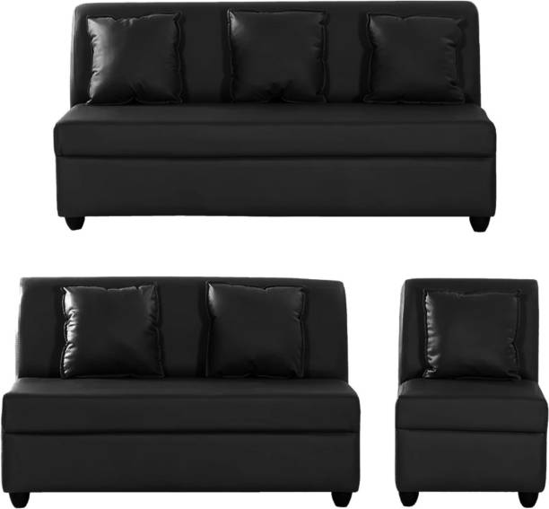 Woodcasa Amilio Leatherette 3 + 2 + 1 Black Sofa Set