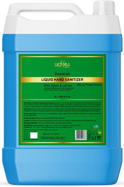 Skiura Liquid  kills 99.99% germs and infection without water with triple action formula sanitizes hands, pH balanced, nourishes skin Can Hand Sanitizer Can