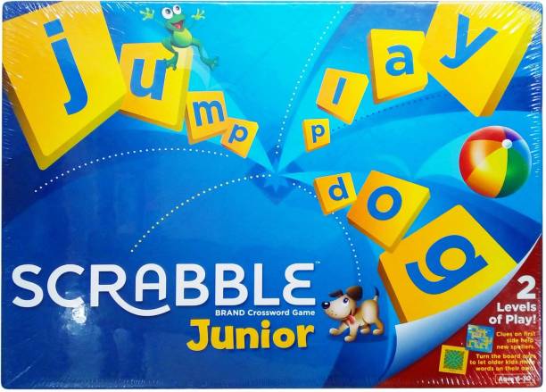 ZEQTOS Scrabble Junior Kids Crossword Game with 2-Games-in-1, 2-Sided 2 to 4 Players Educational Board Games Board Game