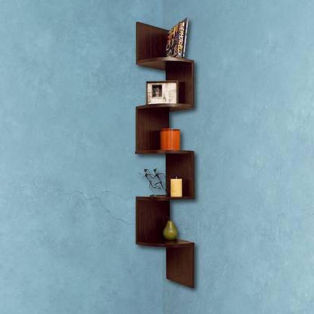 national engineering Zigzag Shelf | Corner Wall Shelf | Corner Rack Shelf| Corner Shelf For Living Room | Corner Shelf For Bedroom | Corner Rack For Living Room| Corner Shelf For Office | Home Decor Wall Shelf Wooden Wall Shelf (Number of Shelves - 5, DARK BROWN ) MDF (Medium Density Fiber) Wall Shelf