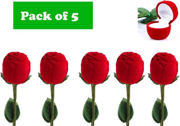 NiX treding pack of 05_ Velvet Red Rose Jewellery Ring Box Single Box Without Ring box, Rose To Keep Ring to keep ring box Vanity Box