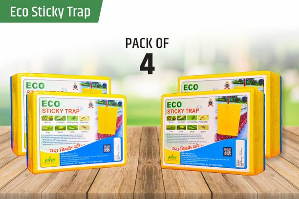 Green Revolution ECO Sticky Trap for Garden & Farm, Glue Trap, Yellow sticky trap, Fly trap for control Whitefly, Thrips, Aphids, Jassids, onion fly, Leaf hopper, fungus gnats, and other flying insects. Pack of 4 (100 Pieces)