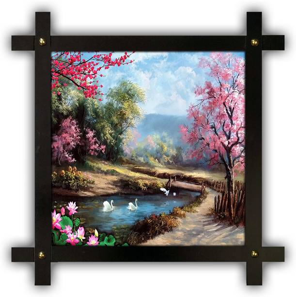 Poster N Frames Poster And Frame Cross Wooden Frame Hand Painted Landscape Scenery Painting Digital Reprint 16.5 inch x 16.5 inch Painting