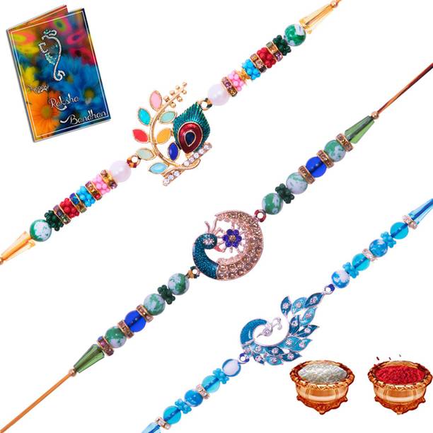 Elegaci Gifts Designer E-RT-RU-RZ Mauli Thread Chawal Roli Pack, Rakhi, Greeting Card  Set