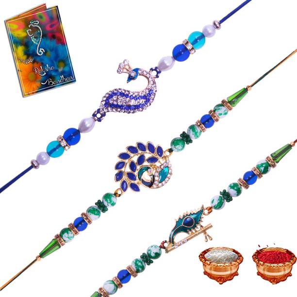 Elegaci Gifts Designer E-RW-RX-UN Mauli Thread Rakhi, Chawal Roli Pack, Greeting Card  Set