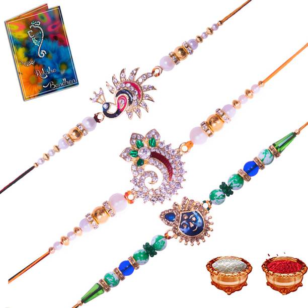 Elegaci Gifts Designer E-SD-SF-US Mauli Thread Chawal Roli Pack, Rakhi, Greeting Card  Set