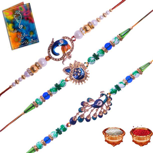 Elegaci Gifts Designer E-SC-SD-UT Mauli Thread Chawal Roli Pack, Rakhi, Greeting Card  Set