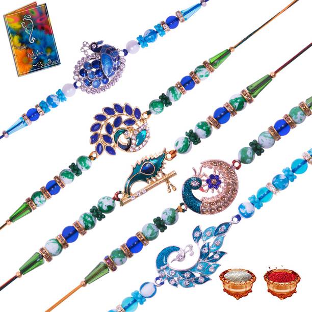 Elegaci Gifts Designer RT-RU-RW-RX-SK Mauli Thread Chawal Roli Pack, Rakhi, Greeting Card  Set