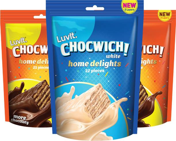 लवइट Chocwich & Chocwich White Home Delights Wafer Chocolates | Crunchy & Delicious | Homepack | Gift Combo