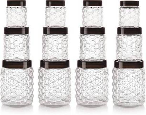 Filox 12 PC PET JARS SET - 250 ml, 500 ml, 1200 ml Plastic Grocery Container (Pack of 12, Clear)  - 250 ml, 500 ml, 1200 ml Glass Grocery Container
