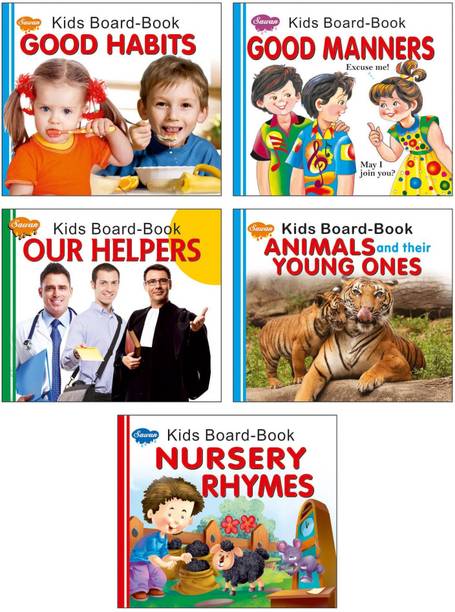 Kids Board Book Good Habits, Manners, Helpers, Animal & Young Ones Nursery Rhymes(Set Of 5)