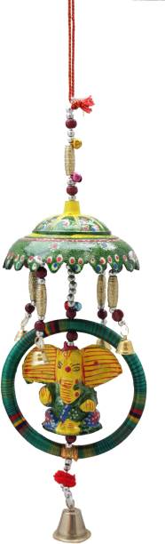 Articia Ganesh with Tokri and Silk Threat Bangle Ring Bell Door Hanging Toran For Festival (24 inch) Plastic Windchime