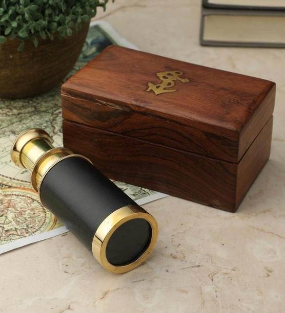 Exim Decor Brass Telescope Showpiece with Sheesham Wood Box Catadioptric Telescope