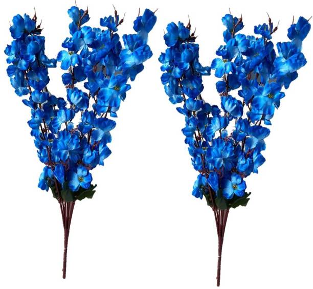 Ryme Artificial Blue Orchid Flower Bunch For Home Decoration (Pack Of 2 and 14 Sticks) Blue Orchids Artificial Flower