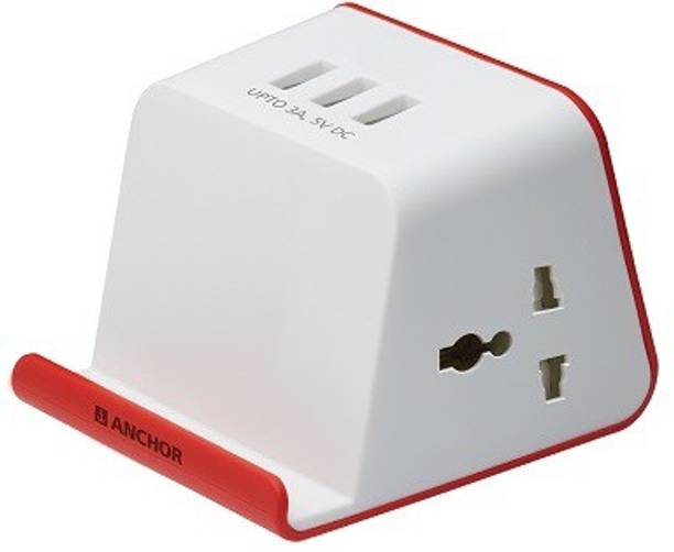 Anchor By Panasonic Extension Socket with USB Charging (White + Red) 2 Socket Extension Boards