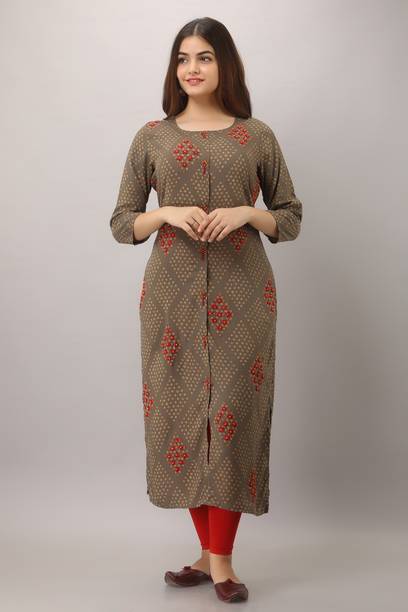 spera Women Printed Viscose Rayon Straight Kurta (Grey)
