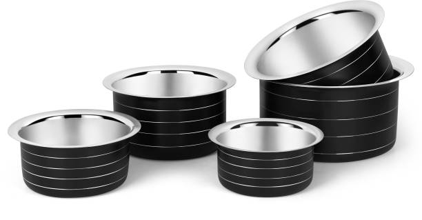 Classic Essentials induction friendly Tope cookware set (5 piece ) Black Tope Set 750 ml, 1000 ml, 1350 ml, 1850 ml, 2200 ml capacity 15 cm, 17 cm, 19 cm, 21 cm, 22 cm diameter