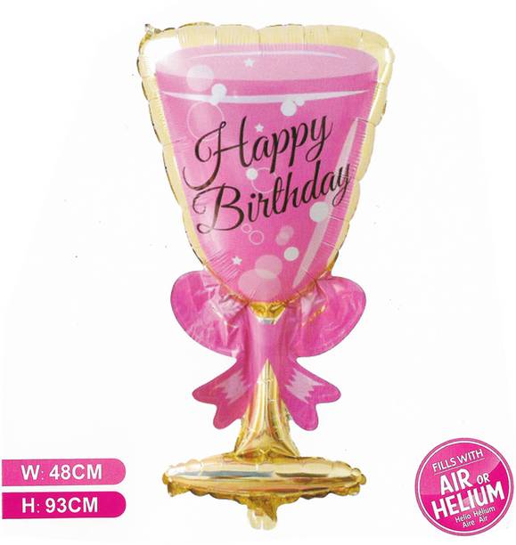 Hippity Hop Solid Decoration Champagne Glass Happy Birthday Print Balloon, Large Size 36'' inch Thickened Foil Helium Balloons(Pack of 1) Balloon