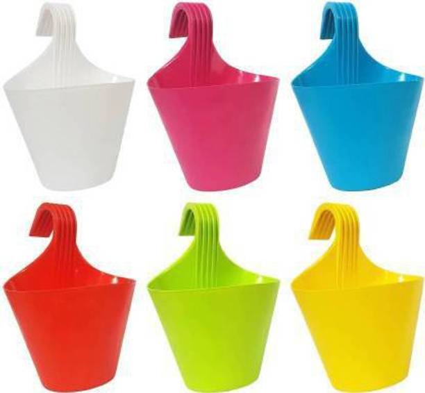 Ramanuj High Quality Hanging Hook Pot PACK OF 6 Decorative and Durable Hanging Flower Pot High Quality Hooked Hanging Planters for Plants Railing for balcony,terrace for indoor/outdoor Home Decor Pots Plant Container Set