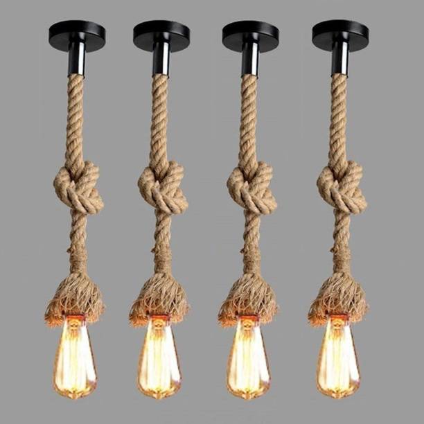 Bonzer India E27 Rustic Lamp Rope Hanging Light (Pack of 4) Pendants Ceiling Lamp