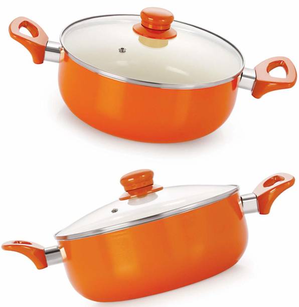 NIRLON Ceramic 2-Piece Non Stick Induction Cookware, Aluminium Pots and Pans Set with Glass Lid कुकवेयर सेट