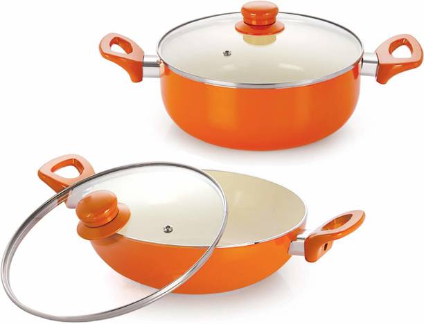 NIRLON Nirlon Ceramic Non Stick Cookware with Glass Lid, Induction & Gas Compatible Cookware इंडक्शन बॉटम कुकवेयर सेट
