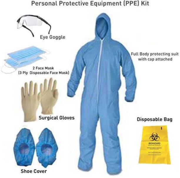 Techobucks MEDICAL HEALTH CARE PPE KIT(PPE JACKET+ FACE SHIELD+HAND GLOVES+FACE MASK+EYE GOGGLES+BIO MEDICAL WASTE BAG) Safety Jacket