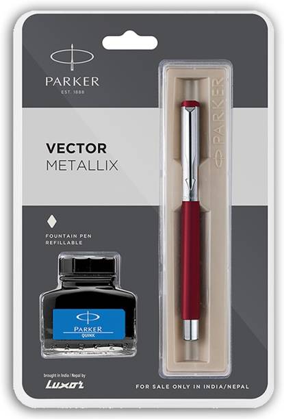 PARKER Parker Vector Metallix Fountain Pen With Stainless Steel Trim + Ink Bottle (Red) Fountain Pen