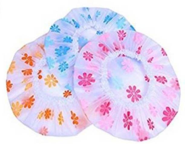 Tifurko Men's & Women's Plastic Printed Shower Cap With Elastic Band Reusable Shower Cap Multi color