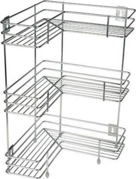 AVAIKSA Utensil Kitchen Rack Steel 3 Layer L-Shape kitchen And Bathroom Rack Steel Kitchen Rack ( Silver )