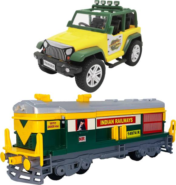 Miniature Mart Kids Small Size Pull Back & Go Mini Jeep + Locomotive Train Engine Toys