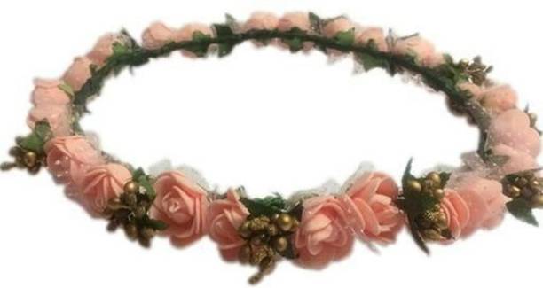 SHREE BALAJI Flower Pearl Gracious Tiara/Crown Head Band (White) Head Band