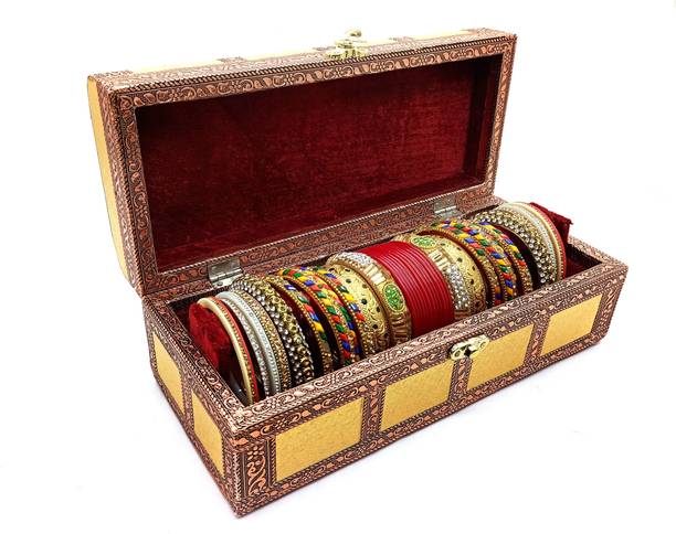 RHANDICRAFT Bangle Box, Jewellery Box, Oxidized Wooden Bangle Box, Wedding Gift Box Jewellery, Bangle Vanity 1 roll box (Gold) Jewellery, Bangle, Earrings, Necklace Vanity Box