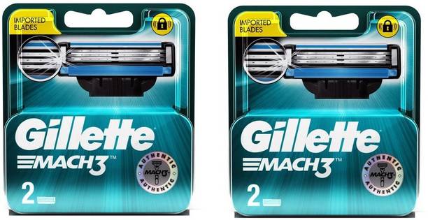 Gillette Mach 3 Manual Shaving Razor Blades- 2X2=4 (Pack of 2)