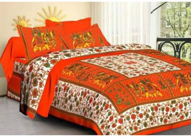 raww cotton double flat 220 tc printed 1 bedsheet 2 pillow covers