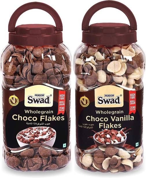 SWAD Wholegrain Choco Flakes & Choco Vanilla Flakes, Combo of 2 Jars (Chocos Chocolate Breakfast Cereal Chocos Kids) Jar, 700 g Plastic Bottle