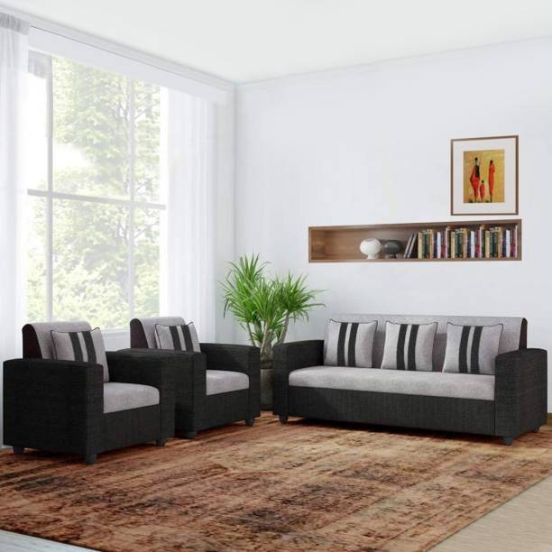 FURNY Cosmosito 5 Seater Sofa set Fabric 3 + 1 + 1 Grey-Black Sofa Set