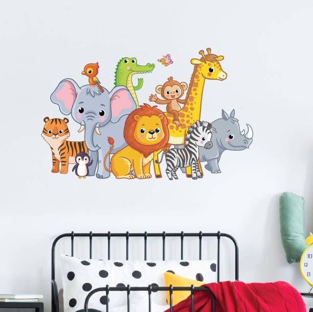 Asian Paints 52 cm Cute Baby Animal Zoo Vinyl Wall Sicker Removable Sticker