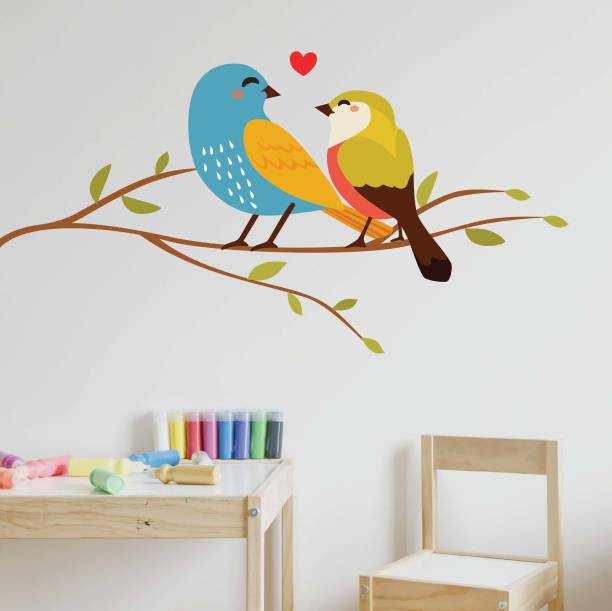 Asian Paints 76 cm Colourful Love Birds Vinyl Wall Removable Sticker