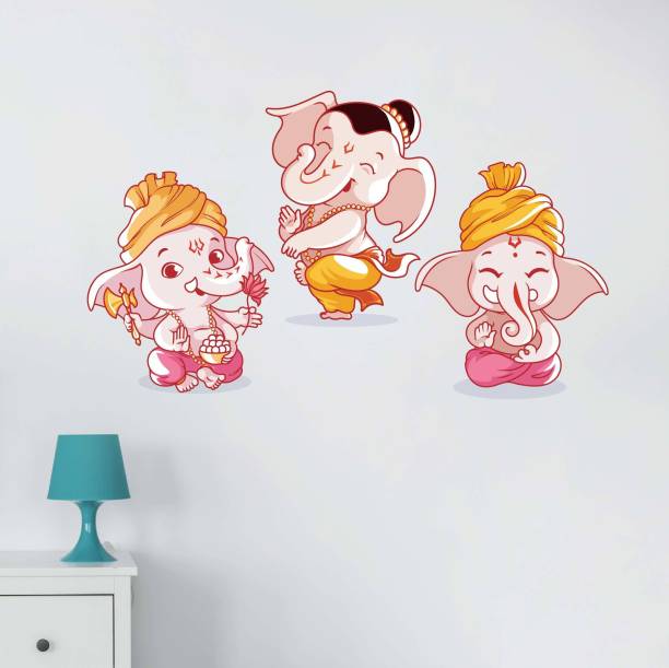 Asian Paints 68 cm Cute Ganesha Trio Vinyl Wall Removable Sticker