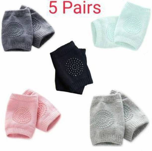VISORE (5 PAIRS) Baby Knee Pads for Crawling, Anti-Slip Padded Stretchable Elastic Cotton Soft Breathable Comfortable Knee Cap Elbow Safety Protector Multicolor Baby Knee Pads (Knee Elbow Pad) clear Baby Knee Pads
