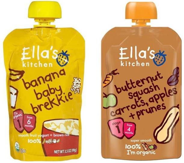 Ellas Kitchen Banana Brekkie + Squash,Carrots,Apples Prunes (Pack of 2) Baby Snacks 240 g
