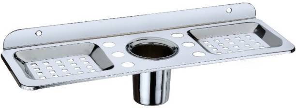 Xtreem Steel Shelf Three in One Soap Dish With ToothBrush Holder Wall Mounted