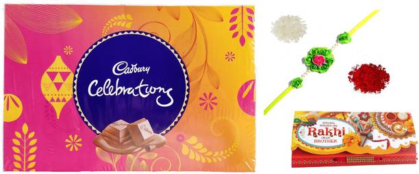 Cadbury Perfect Gift for Brothers | Celebrations Gift Pack Chocolates With Beautiful Rakhi & Greeting Card Plastic Gift Box