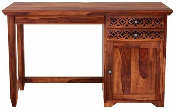 Divine Arts Solid Sheesham Wood Office Desk with 2 Drawer and 1 Door Storage Solid Wood Study Table