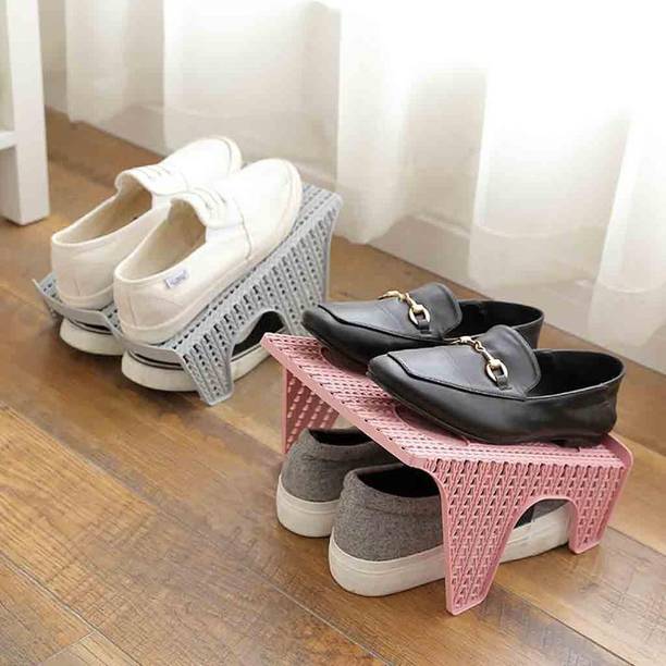 Store2508 Multicolor Plastic Double Layer Shoe Storage Stand Free Standing Shoes Stand Rack Holder Stacker Shelf Closet Organizer Space Saver (Pack of 6) Plastic Shoe Stand