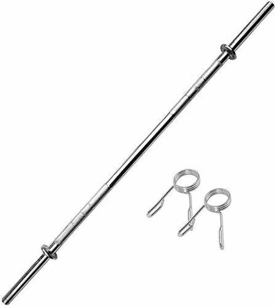 Unishore 3 Feet 19 MM Straight Rod With 2 Piece Locks Weight Lifting Bar (Silver) Weight Lifting Bar