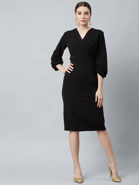 ATHENA Women Sheath Black Midi/Calf Length Dress