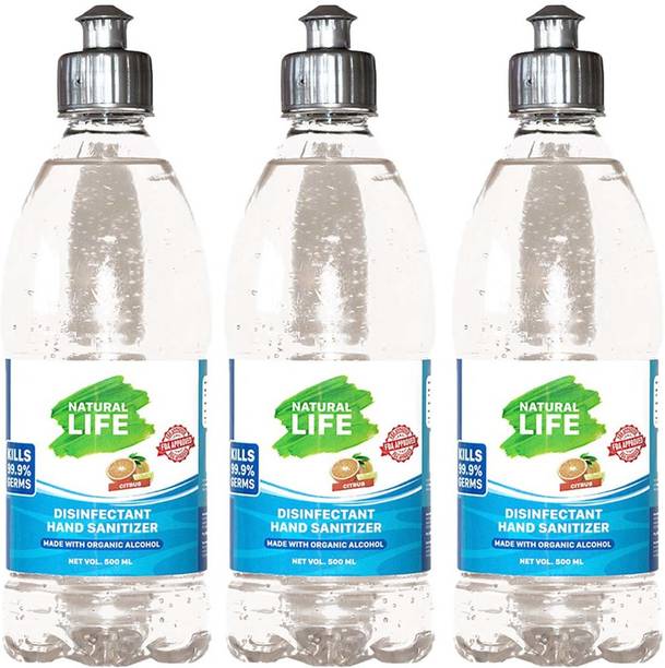 Natural Life FDA Approved Disinfectant , Citrus 500 Ml (Pack Of 3) Hand Sanitizer Pump Dispenser