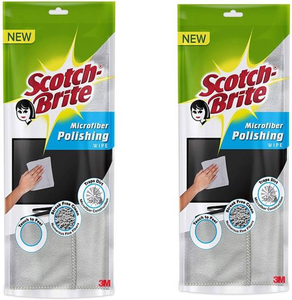Scotch-Brite Microfiber Polishing Wipe pack of 2 (Silver) Wet and Dry Microfibre Cleaning Cloth
